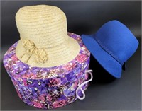 (2) Women's Bucket Hats with Purple Hat Box