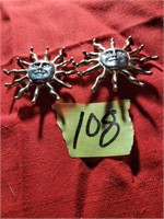 Stirling silver earrings Clipon Sunburst shape