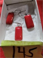 Stirling silver pendant & earrings with red insert