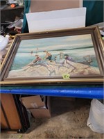 Ol on canvess painting 29"x19" signed, Repaired