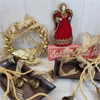 Christmas Lot - Angel, Gold Bells,Ribbons and More
