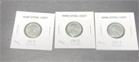 3 1943 WWII Steel pennies