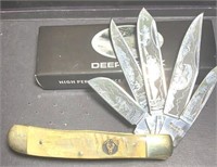 Deer Creek 5 bladed Knife with wildlife scenes on