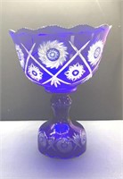 Beautiful Cut D Clear Cobalt Bowl on Stand