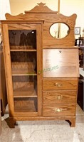 Solid oak secretary desk and display cabinet with