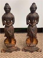 Cast-iron standing woman andirons, for the