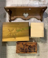 Small pine shelf with three storage jewelry