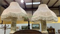 Two vintage matched porcelain table lamps with