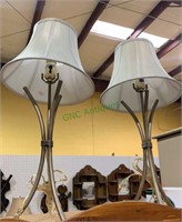 Two matching table lamps - modern three silver rod