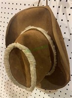 Brown suede leather cowboy hat with a sheep fur