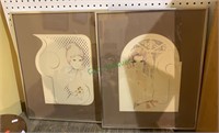 2 framed prints - designs from 1972 ladies by