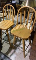 Two tall barstool chairs, hoop back, blonde
