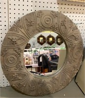 Large molded round wall mirror with a 5 1/2 inch