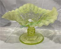 Fenton vaseline glass compote stands 4 inches