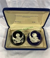 Two crystal sulfide glass paperweights from the