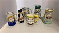 6 miniature Toby jugs that includes a parrot and
