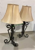 Pair of iron table lamps with shades measure 28