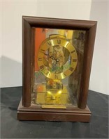 Clock - wooden frame brass working, battery