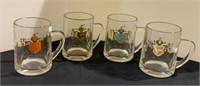 Set of four glass coffee mugs with appliquéd