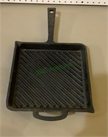 Cast-iron square skillet marked BF measures 10