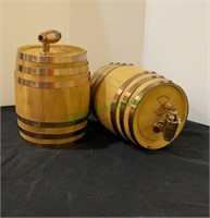 Pair of replica miniature whiskey barrels.