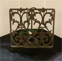 Iron cookbook holder with leather page dividers,