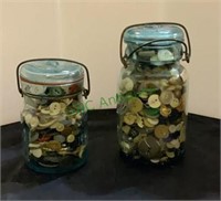 Pint and quart vintage ball jars with metal
