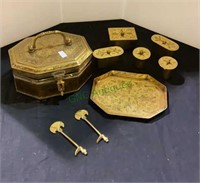 Brass spice box? Nine pieces total, engraved