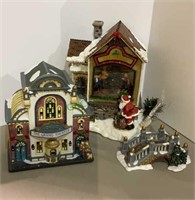 Three Christmas village pieces - lighted - Grand
