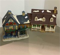 Set of two lighted Christmas houses made of