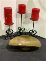 Assorted lot includes three metal pillar candle
