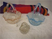 3 Glass Baskets, Tallest 8 inches