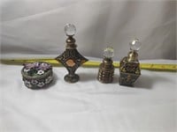 Crystal and Enamel Perfume Bottles and Ring Box