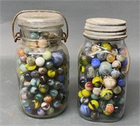 2 Glass Quart Jars of Marbles