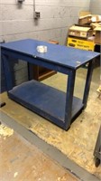 Blue Wood work table on wheels