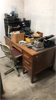 Wood school desk/ chair & all office supplies &