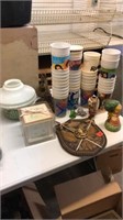 Vintage plastic cup collection and lamp shade and