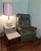 Vintage Faux Leather Recliner, Side Table and Lamp