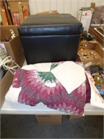 HAND QUILTED QUILT & FOOT STOOL W/ STORAGE