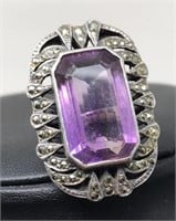 Art Deco inspired Sterling Purple Gemstone Ring