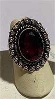 Garnet German Silver Ring sz 7