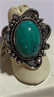 Synth. Turquoise German Sterling Ring sz7