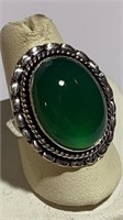 Green Onyx German Silver Ring sz 8