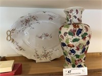 Oriental Style Vase & China Platter