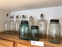 9 Vintage Bottles and Fruit Jars