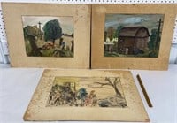 3 Ellen Lockwood watercolors - a little damaged