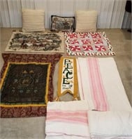 Nice lot of 3 cotton blankets, 3 pillows, lap