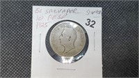 1925 Silver El Salvador 10 Pesos Coin by3032