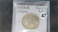 1959b Silver Switzerland 1 Franc Coin by3047