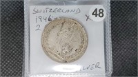 1946 Silver Switzerland 2 Franc Coin by3048
